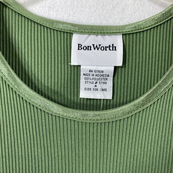 Bon Worth Tank Top Womens Medium Green Sleeveless Ribbed Blouse - Picture 2 of 7